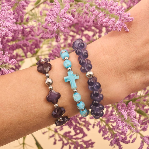 Himmelblau | Silber | Glühwürmchen-Glas-Kreuz-Armband
